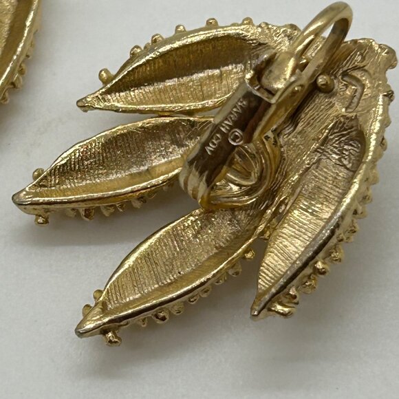 Vintage Sarah Coventry Brooch & Clip-On Earrings Set  Gold-Tone Wind Flower - Picture 16 of 16